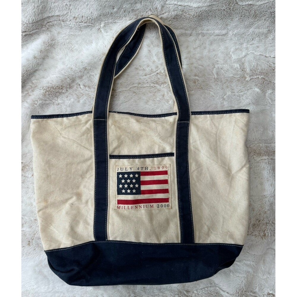 Vintage Millenium Tote Canvas Book Bag American Flag July 4th 1999 2000 Rare